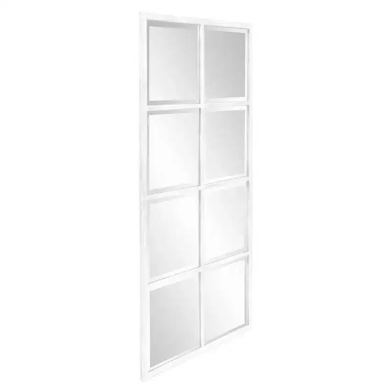 Windowpane Wall Mirror with Distressed Frame and Beveled Glass