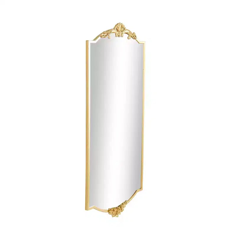 42x20 Gold Rectangle Wall Mirror with Floral Embellishments