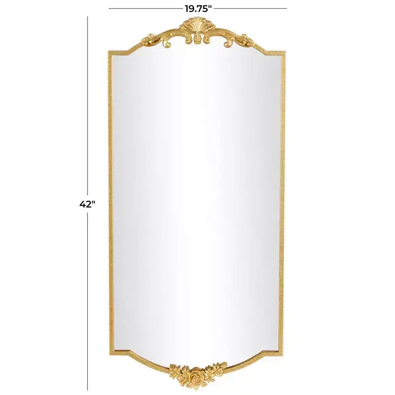 Specchio da parete rettangolare 42x20 in oro con decorazioni floreali