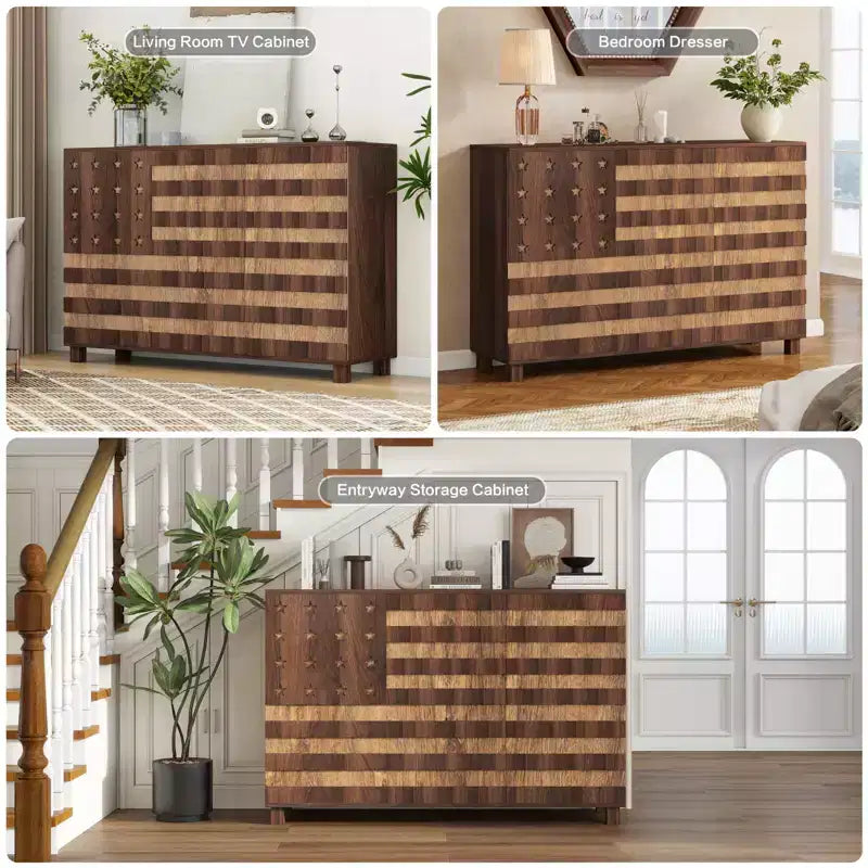 55-Inch Hand-Carved Buffet Sideboard with Drawers and Doors