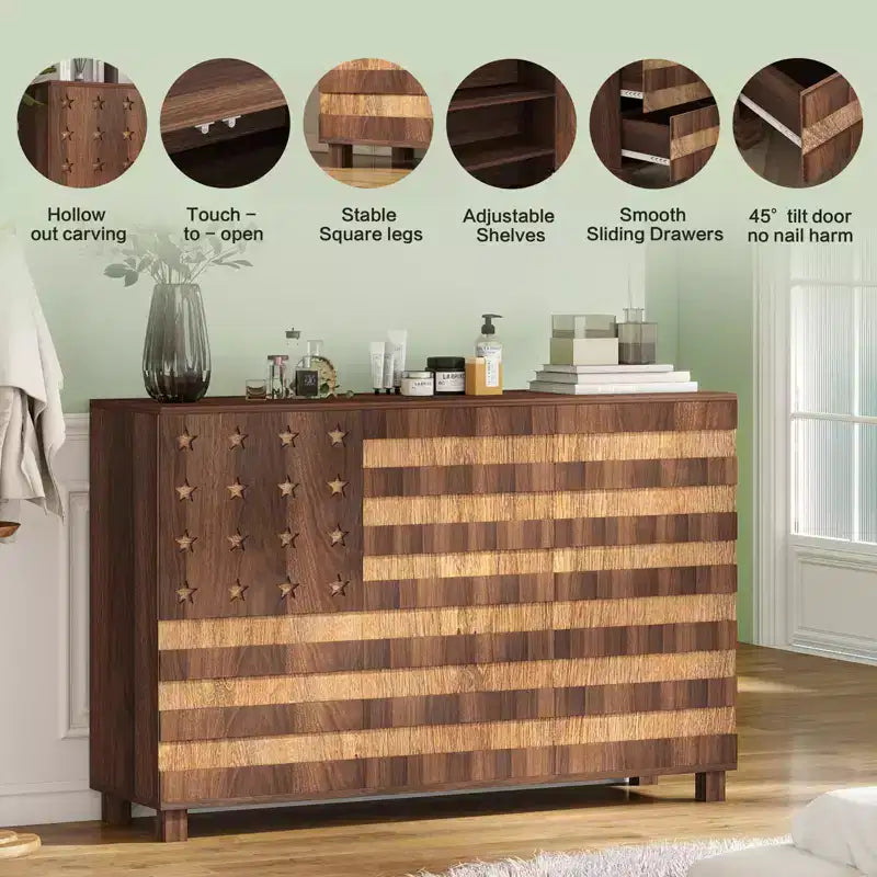 55-Inch Hand-Carved Buffet Sideboard with Drawers and Doors