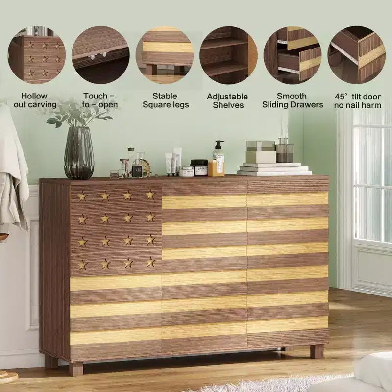 55-Inch Hand-Carved Buffet Sideboard with Drawers and Doors