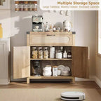 Rattan Sideboard Cabinet with Drawer and Adjustable Shelves