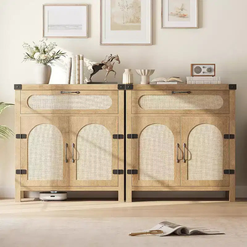Rattan Sideboard Cabinet with Drawer and Adjustable Shelves