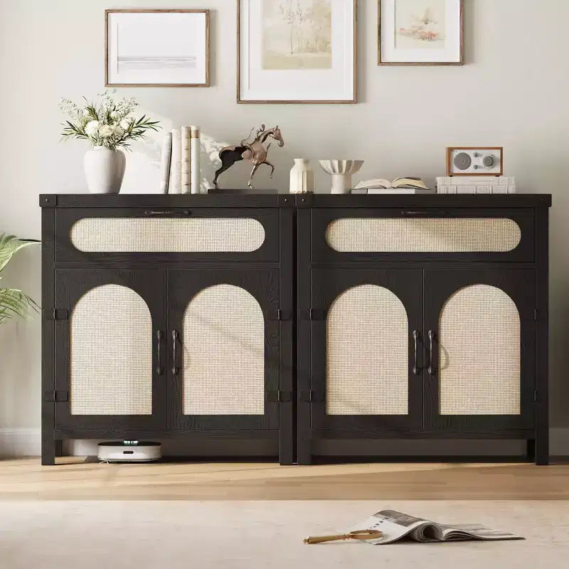 Rattan Sideboard Cabinet with Drawer and Adjustable Shelves
