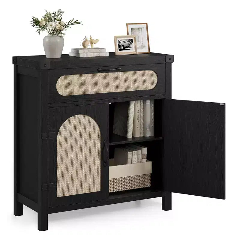 Rattan Sideboard Cabinet with Drawer and Adjustable Shelves