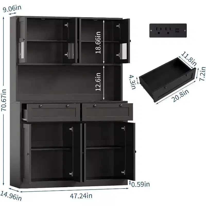 Tall Kitchen Pantry Cabinet with Microwave Stand and Outlets