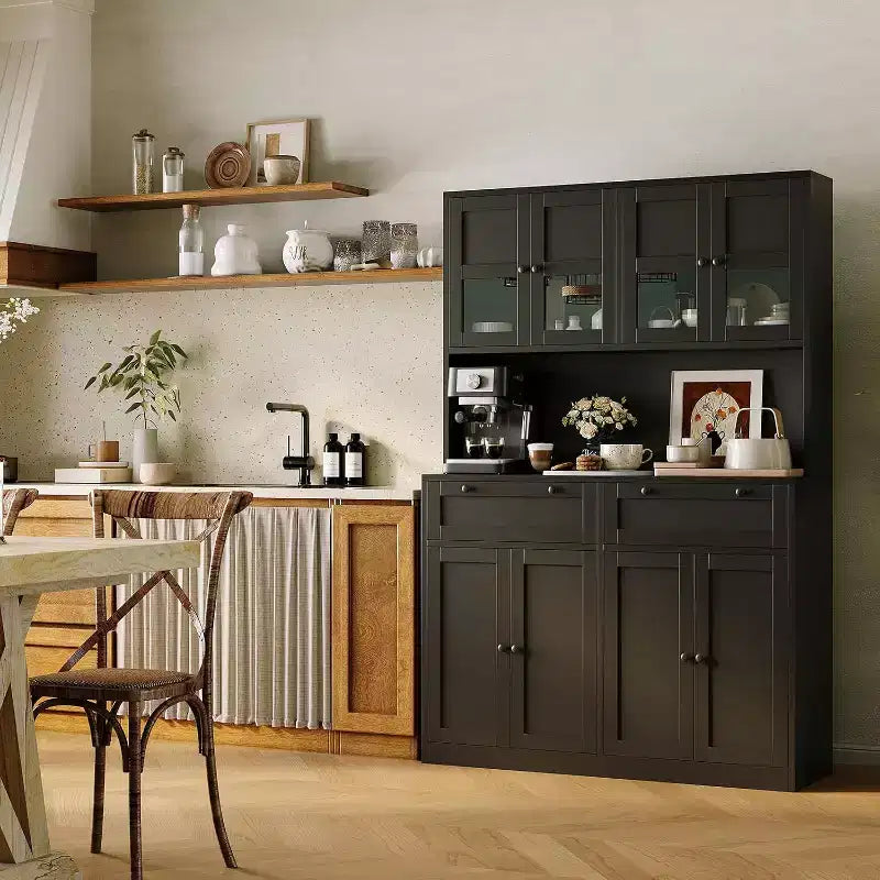 Tall Kitchen Pantry Cabinet with Microwave Stand and Outlets