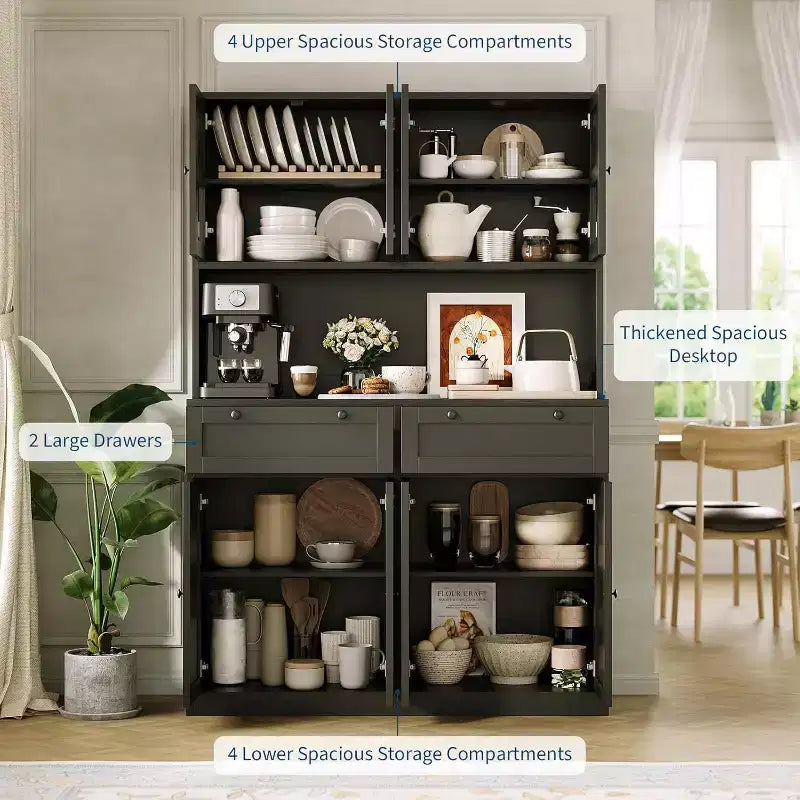 Tall Kitchen Pantry Cabinet with Microwave Stand and Outlets