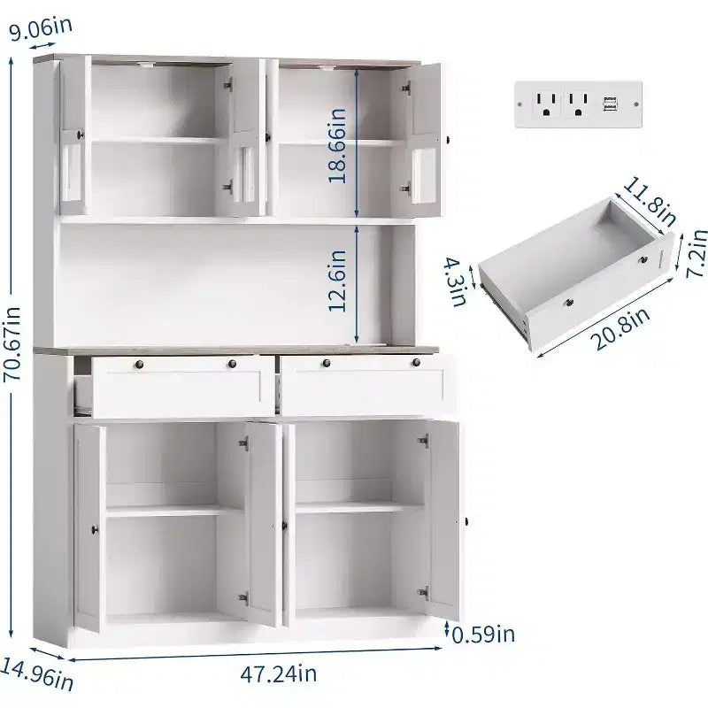 Armadio dispensa alto per cucina con supporto per microonde e prese