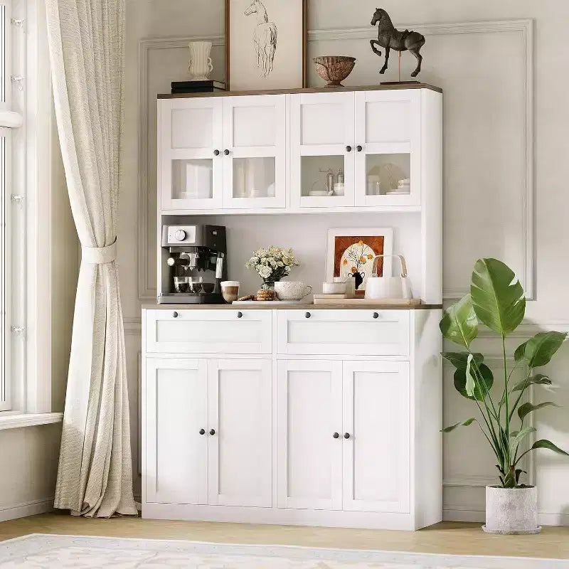 Tall Kitchen Pantry Cabinet with Microwave Stand and Outlets
