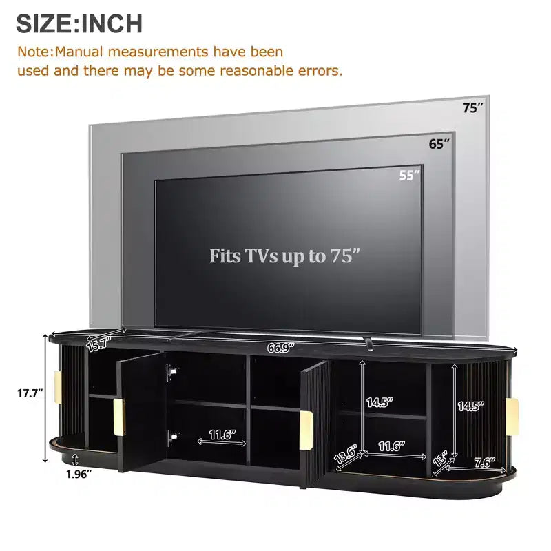 66-Inch Wood TV Stand with Sliding Doors and Cable Management