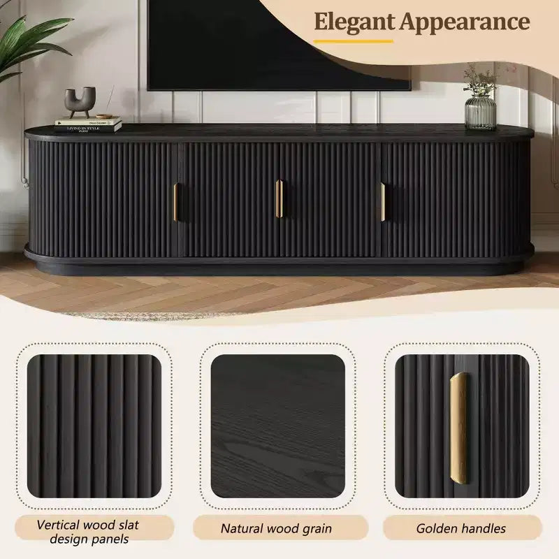 66-Inch Wood TV Stand with Sliding Doors and Cable Management