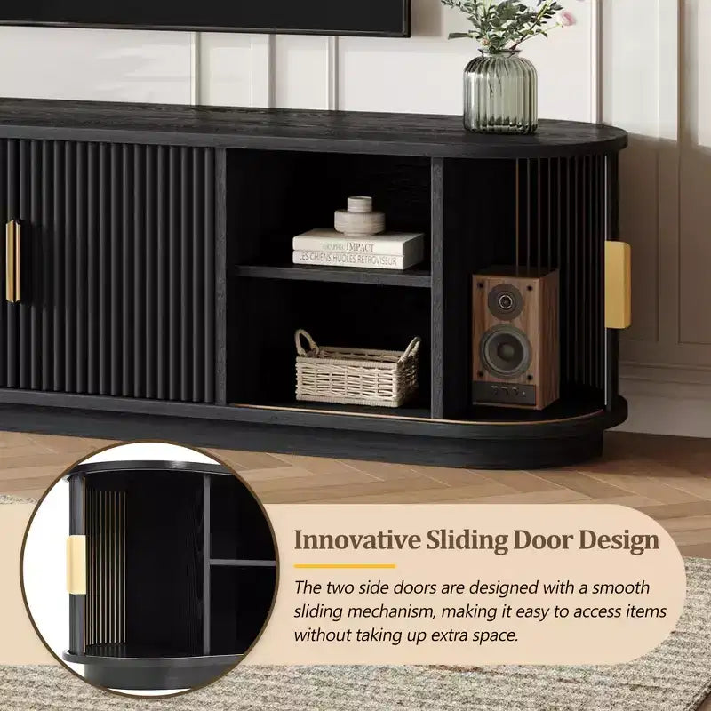 66-Inch Wood TV Stand with Sliding Doors and Cable Management