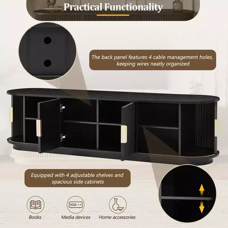 66-Inch Wood TV Stand with Sliding Doors and Cable Management