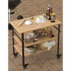 Height-Adjustable 3-Shelf Food Prep Table with Bamboo Top