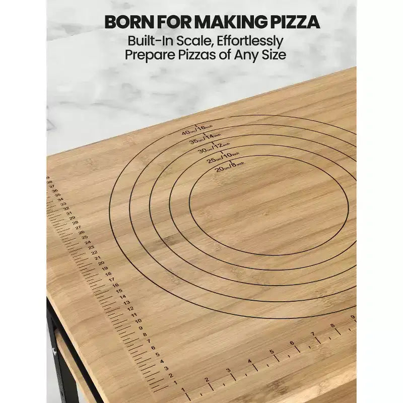 Height-Adjustable 3-Shelf Food Prep Table with Bamboo Top