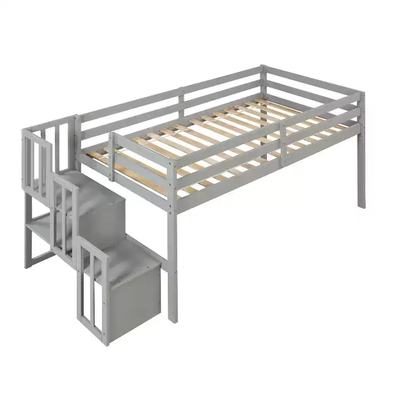 Twin Loft Bed with Built-In Staircase and Storage Steps