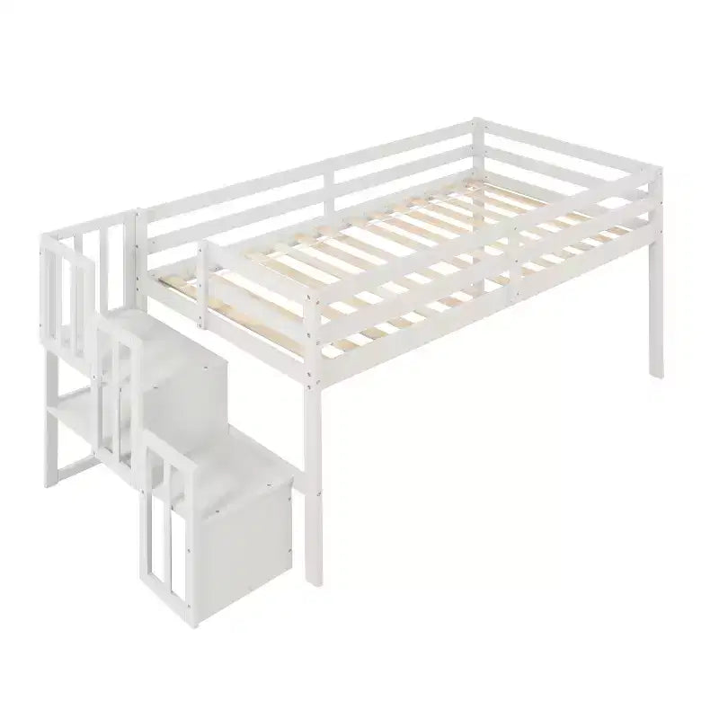 Twin Loft Bed with Built-In Staircase and Storage Steps