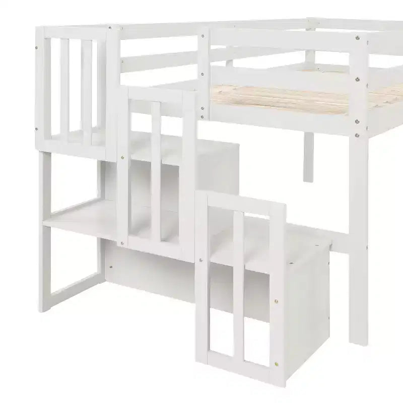 Twin Loft Bed with Built-In Staircase and Storage Steps