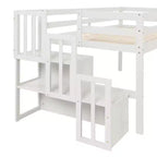 Twin Loft Bed with Built-In Staircase and Storage Steps
