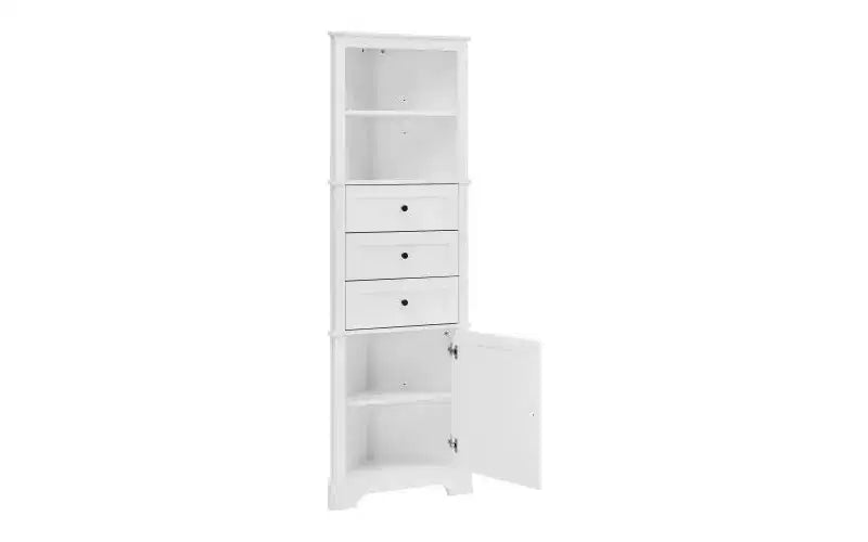 Triangular Corner Cabinet with Drawers and Adjustable Shelves