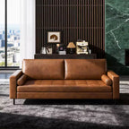 3-Seat Faux Leather Sofa with Tufted Cushions and Bolster Pillows
