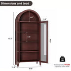 Arched Display Cabinet with Glass Doors and Adjustable Shelves