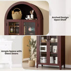 Arched Display Cabinet with Glass Doors and Adjustable Shelves
