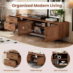 78-Inch Wood TV Stand with Slatted Doors and Deep Drawers