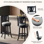 Sgabello da bar girevole con struttura in legno massello e schienale ergonomico