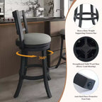 Sgabello da bar girevole con struttura in legno massello e schienale ergonomico