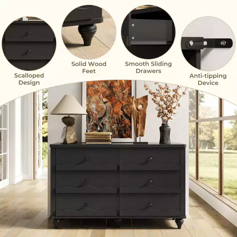 6-Drawer Dresser with Wave-Textured Fronts and Flush Design
