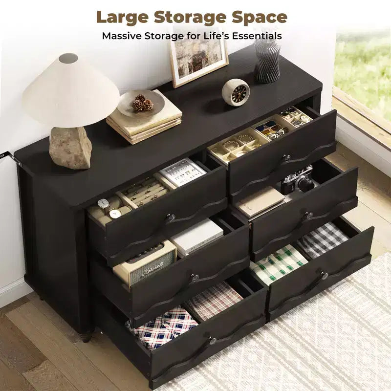 6-Drawer Dresser with Wave-Textured Fronts and Flush Design