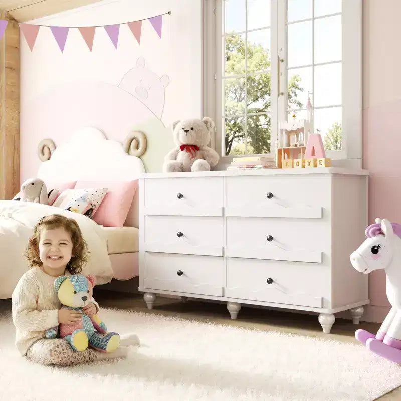 6-Drawer Dresser with Wave-Textured Fronts and Flush Design