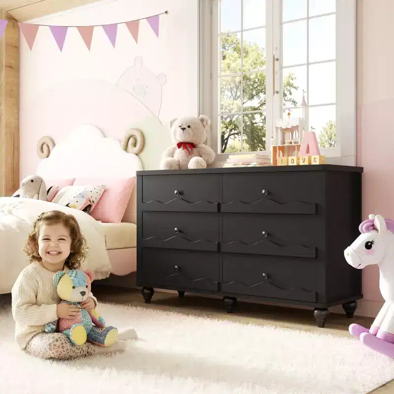 6-Drawer Dresser with Wave-Textured Fronts and Flush Design