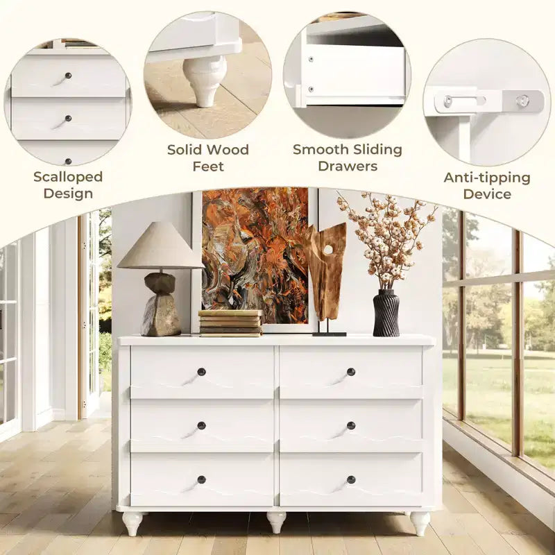 6-Drawer Dresser with Wave-Textured Fronts and Flush Design