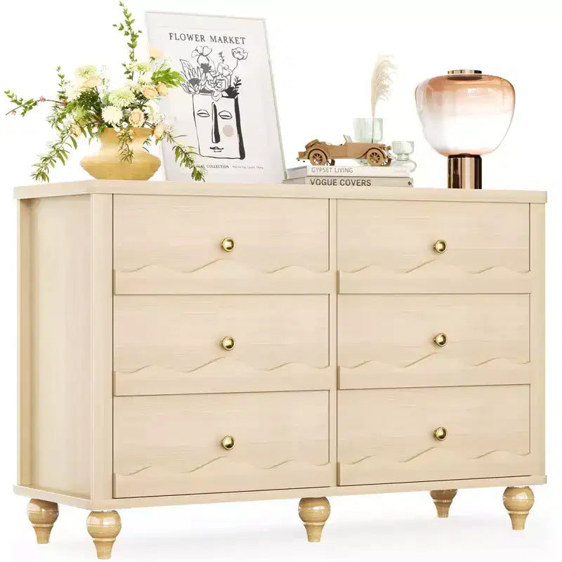 6-Drawer Dresser with Wave-Textured Fronts and Flush Design