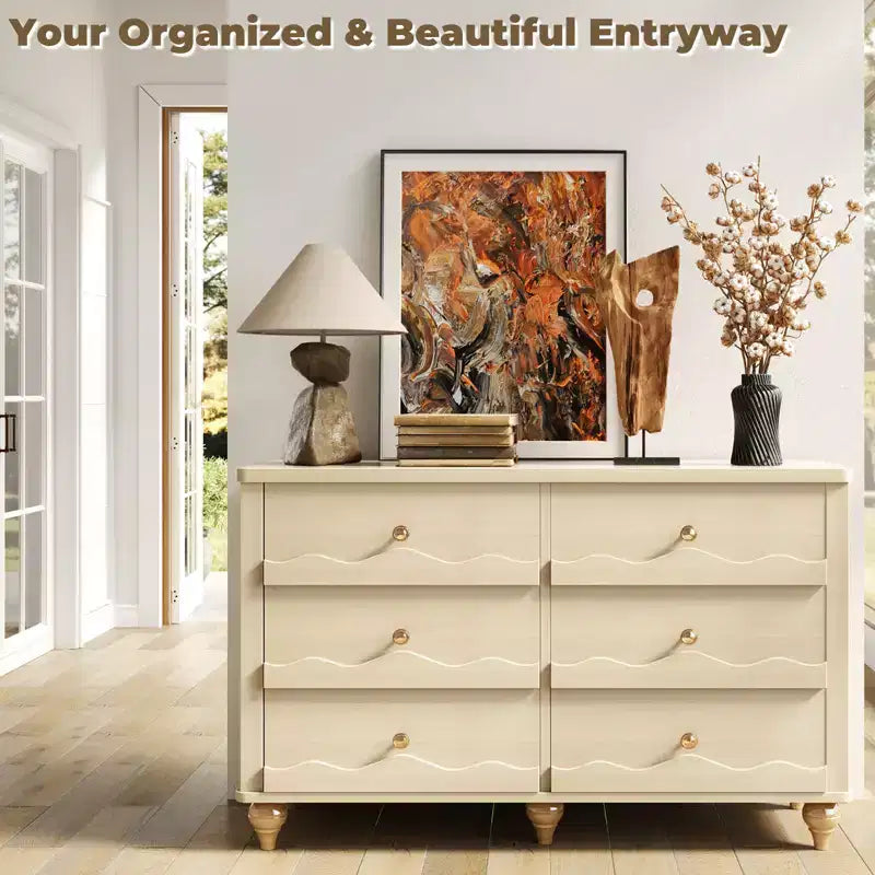 6-Drawer Dresser with Wave-Textured Fronts and Flush Design