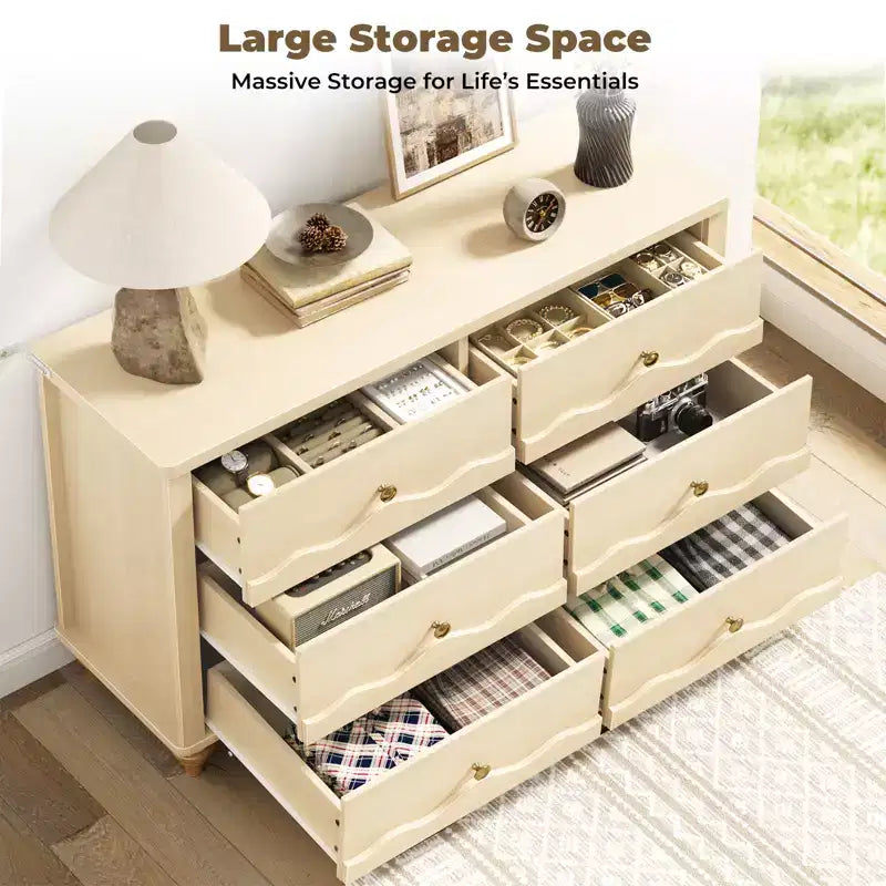 6-Drawer Dresser with Wave-Textured Fronts and Flush Design