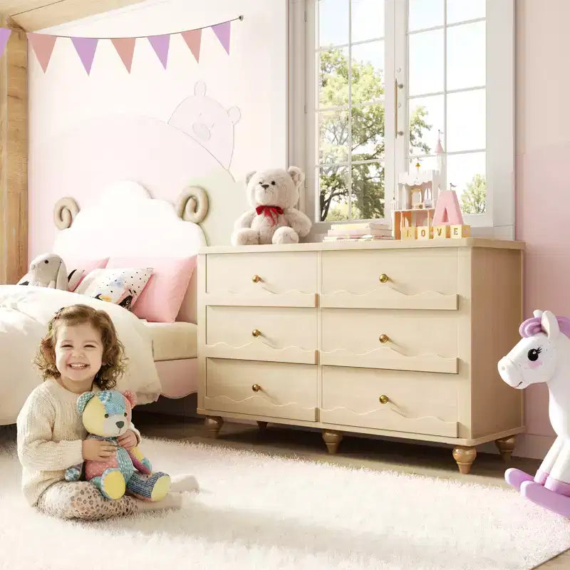 6-Drawer Dresser with Wave-Textured Fronts and Flush Design