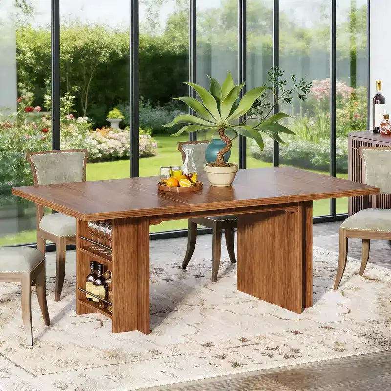Rectangular Dining Table with Lower Shelves, Seats 6 to 8