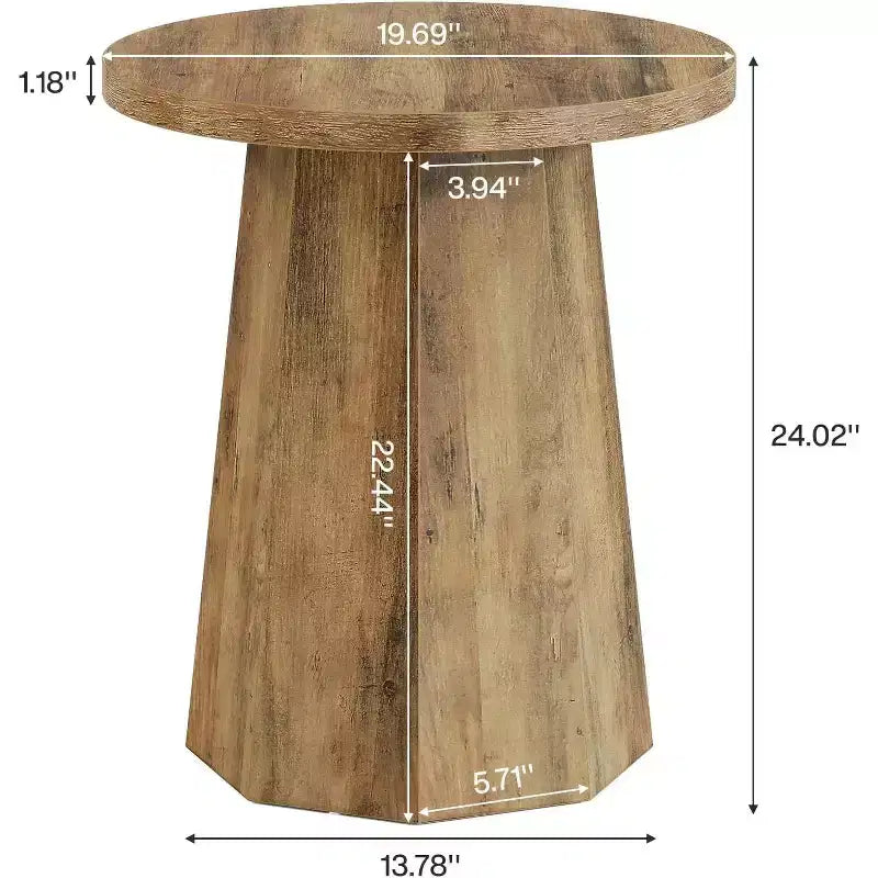 Round Wood End Table with Octagonal Base, Water-Resistant Top