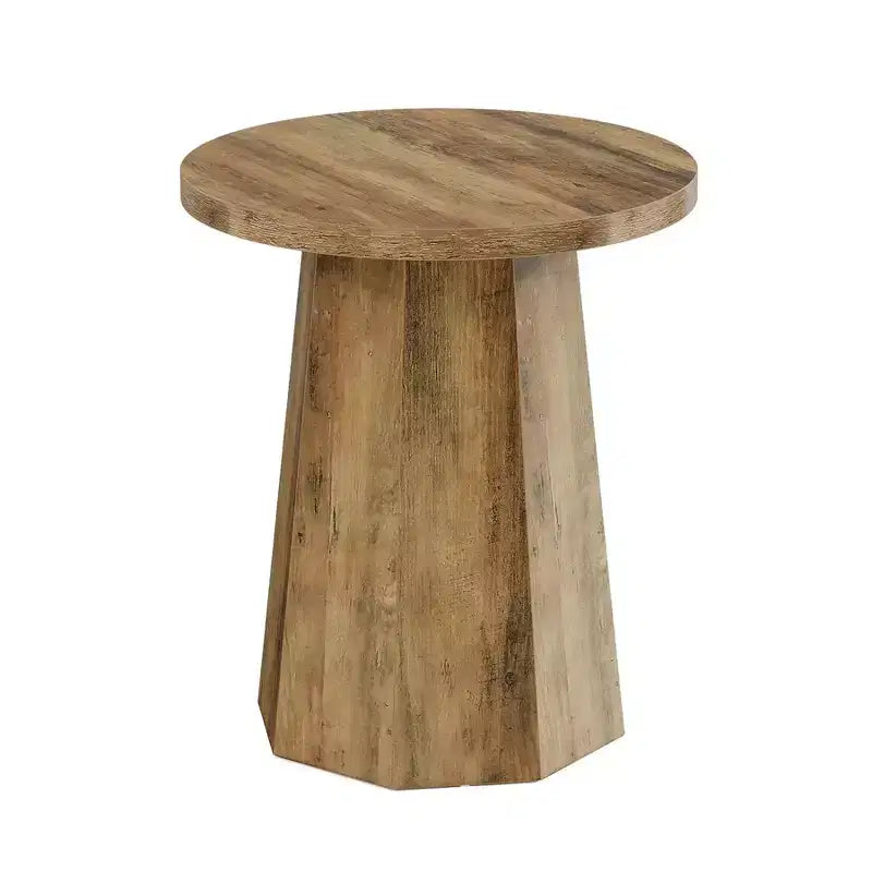 Round Wood End Table with Octagonal Base, Water-Resistant Top