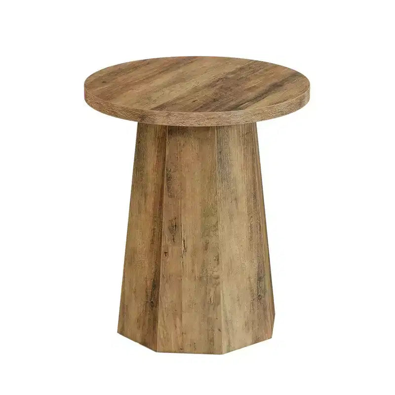 Round Wood End Table with Octagonal Base, Water-Resistant Top