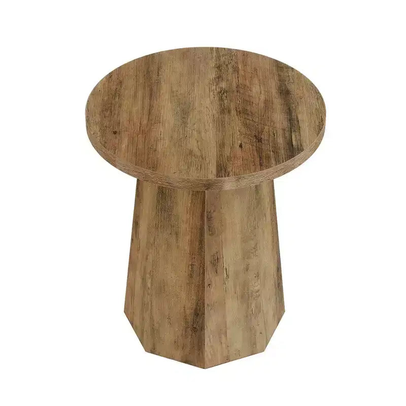 Round Wood End Table with Octagonal Base, Water-Resistant Top