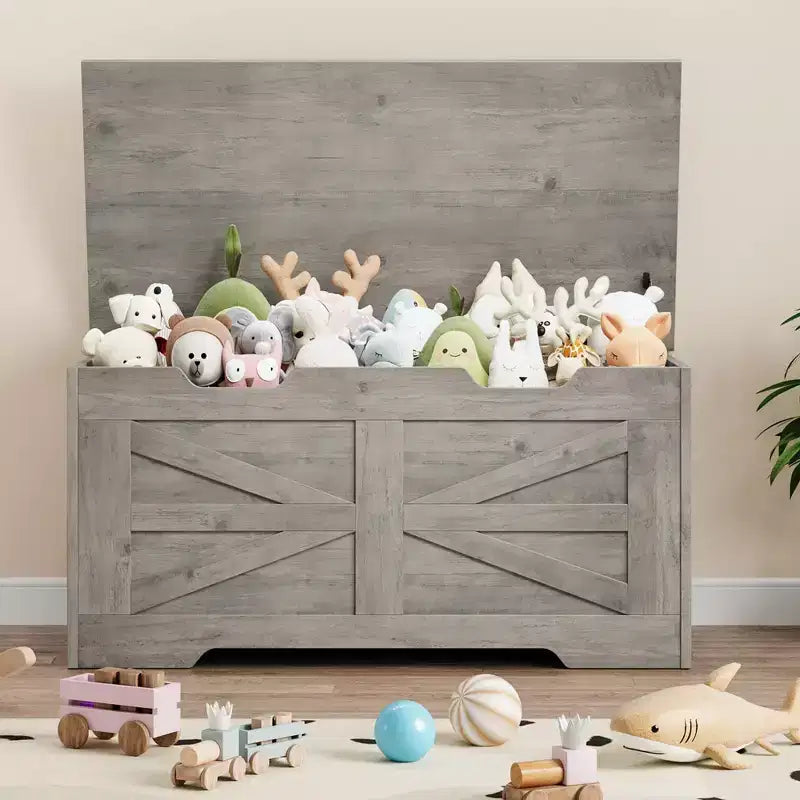 Wooden Storage Bench and Toy Chest with Safety Hinge, 350 lb