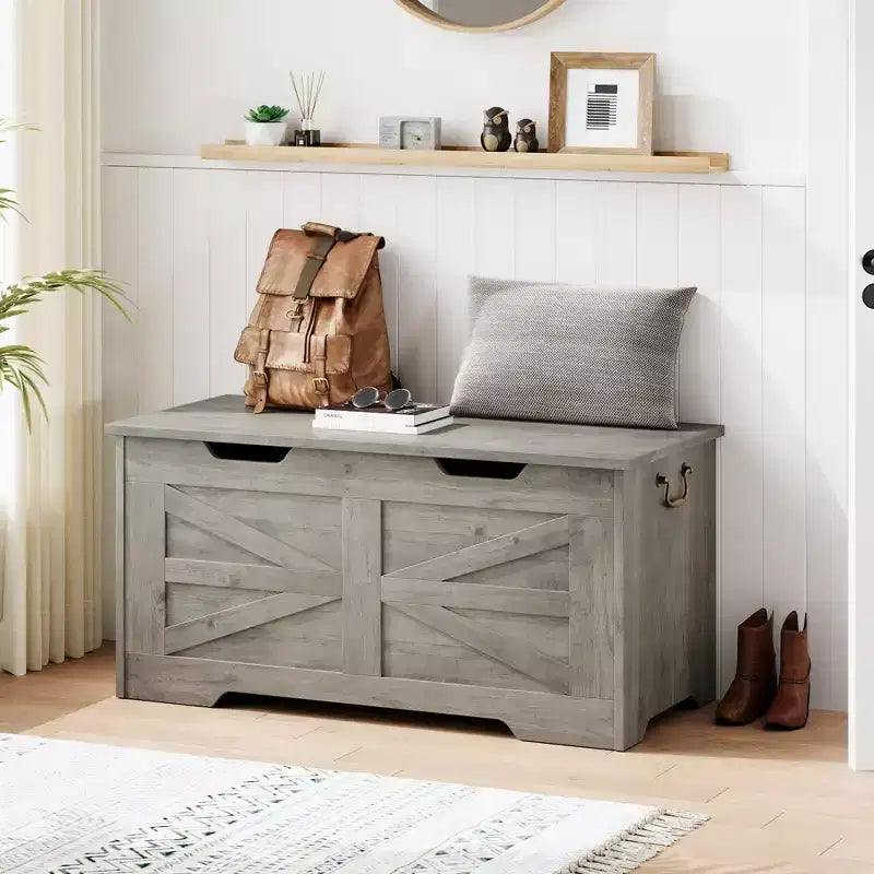 Wooden Storage Bench and Toy Chest with Safety Hinge, 350 lb