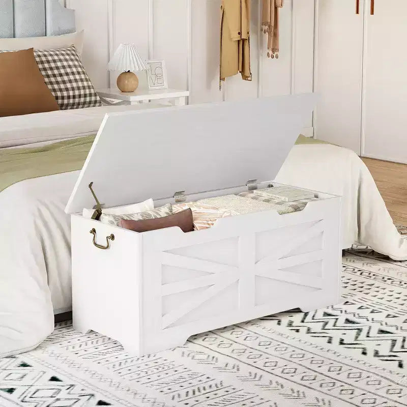 Wooden Storage Bench and Toy Chest with Safety Hinge, 350 lb