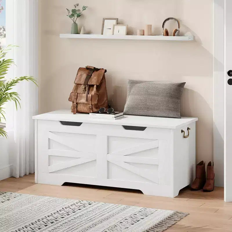 Wooden Storage Bench and Toy Chest with Safety Hinge, 350 lb